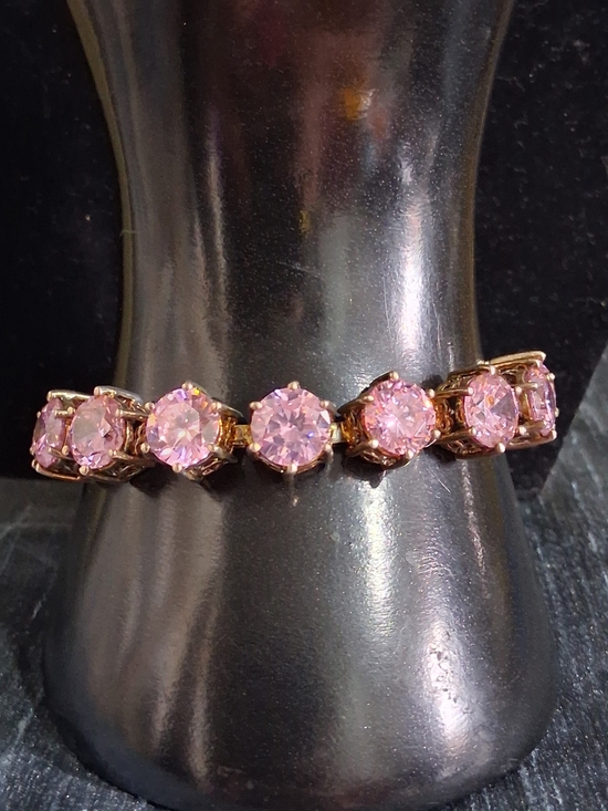 925 Sterling Silver Jewelry - VINTAGE Pink Sapphire Coctail Tennis Bracelet Rose Gold 925 Sterling Silver